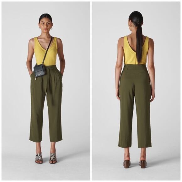 Whistles Belted Olive Green Trouser Pant - Picture 1 of 8